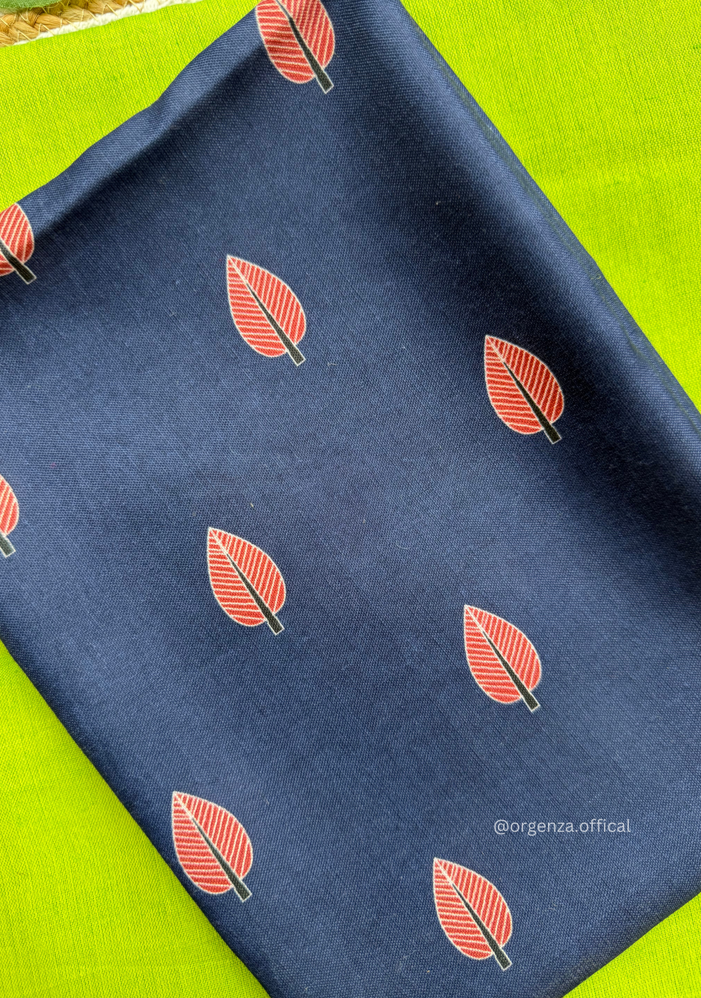 Parrot Green Colour Cotton Saree With Blue Leaf Printed Blouse