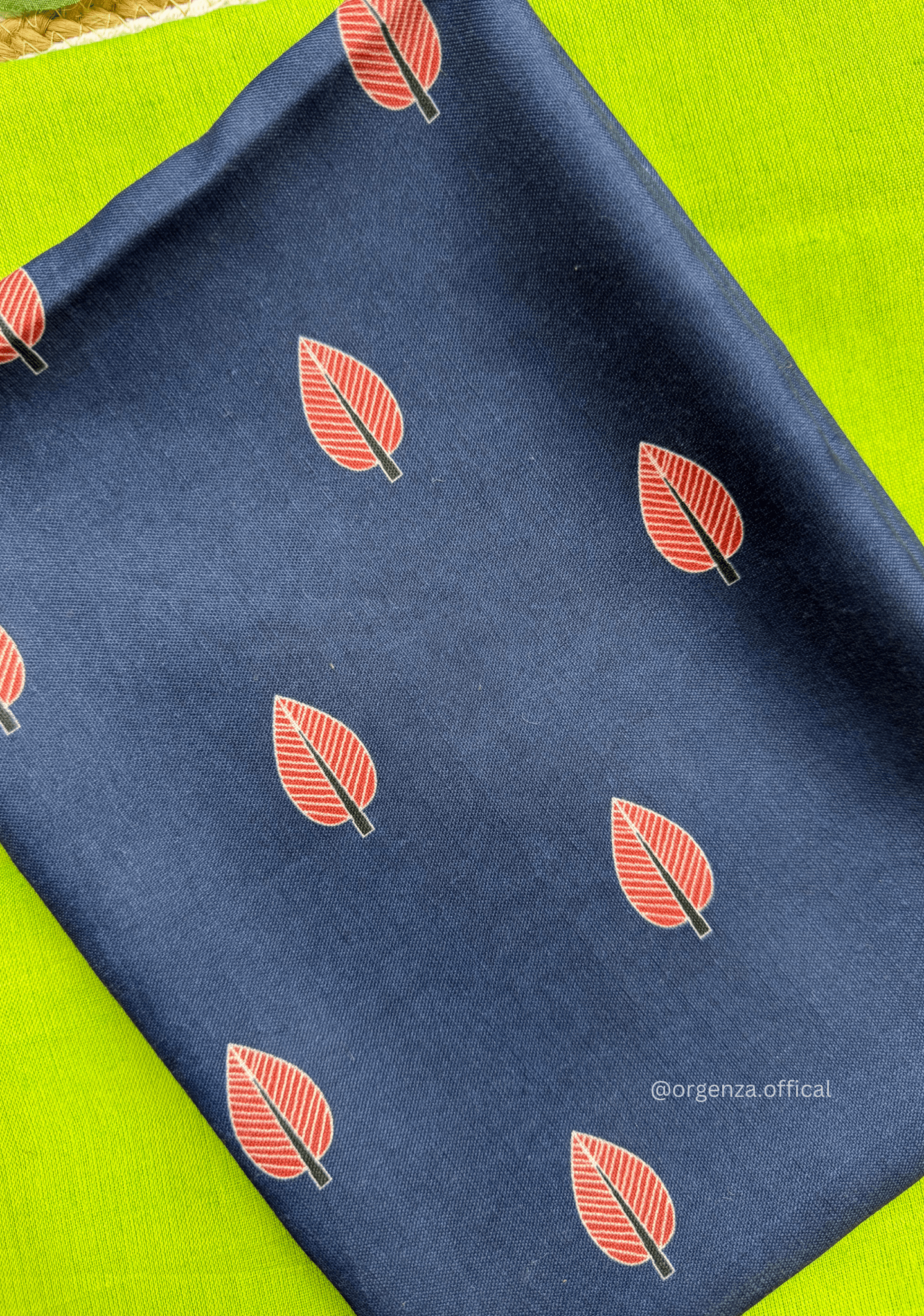 Parrot Green Colour Cotton Saree With Blue Leaf Printed Blouse - Orgenza Store - digisoch