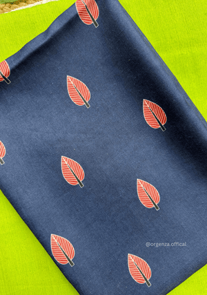 Parrot Green Colour Cotton Saree With Blue Leaf Printed Blouse - Orgenza Store - digisoch