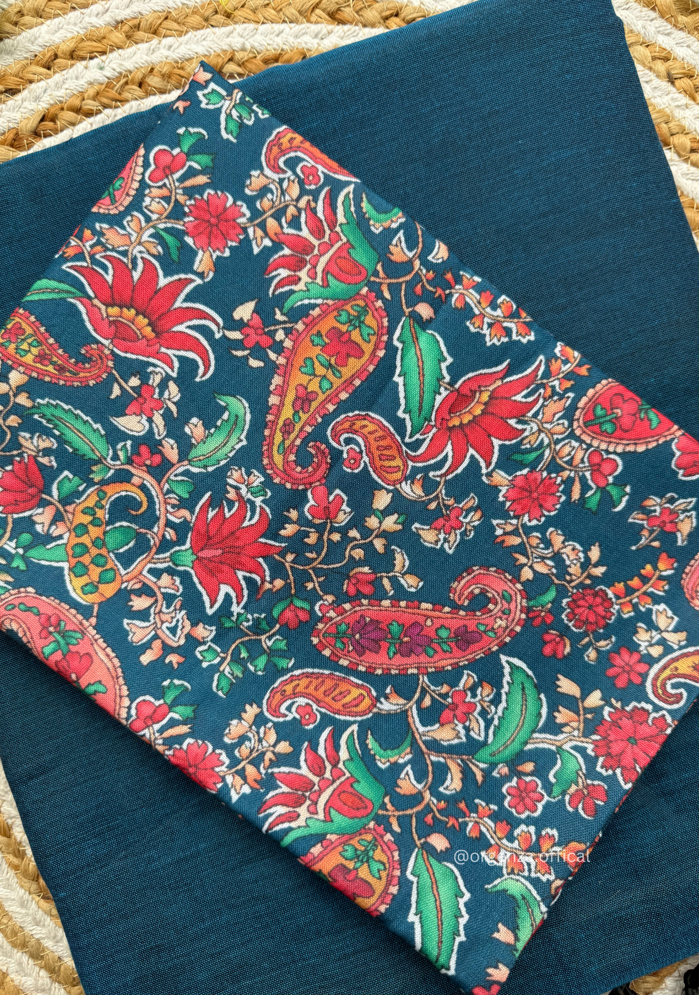 Rama Blue Colour Cotton Saree With Kalamkari Print Blouse