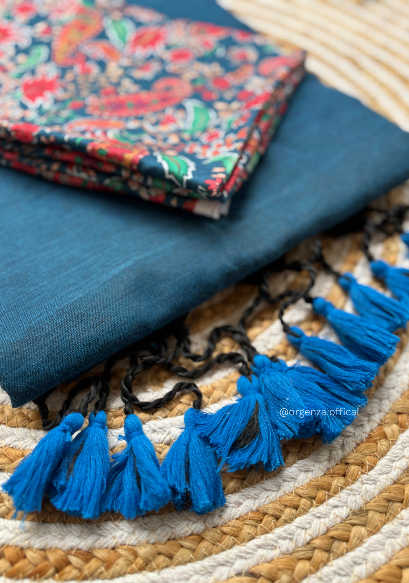 Rama Blue Colour Cotton Saree With Kalamkari Print Blouse