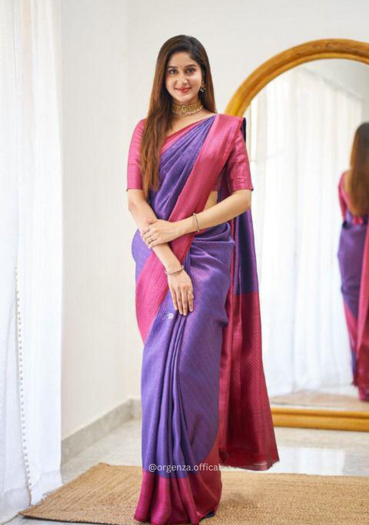 Purple Colour Lichi Silk Saree With Jacquard Zari Work