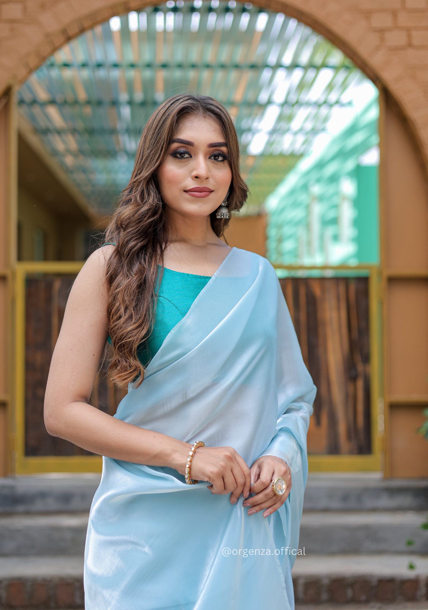 Plain Sky Colour Jimmy Choo Saree - Orgenza Store