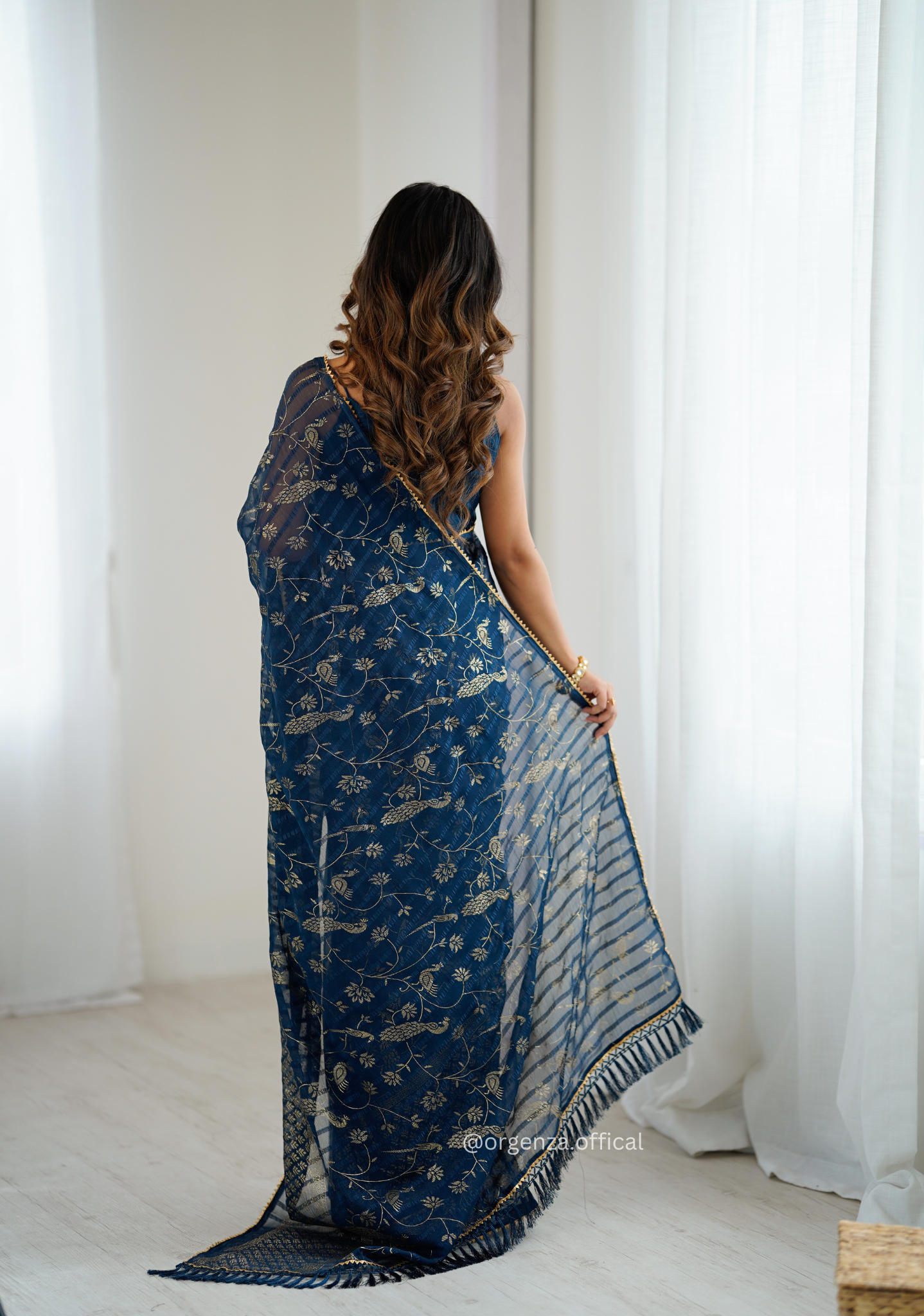 Morpich Colour Georgette Silk Saree