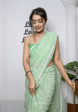 Pista Green Georgette Saree With Print - Orgenza Store - digisoch