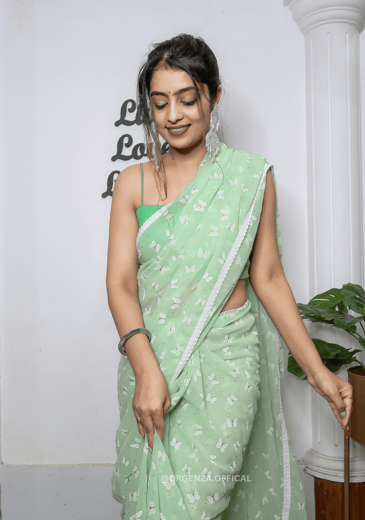 Pista Green Georgette Saree With Print - Orgenza Store - digisoch
