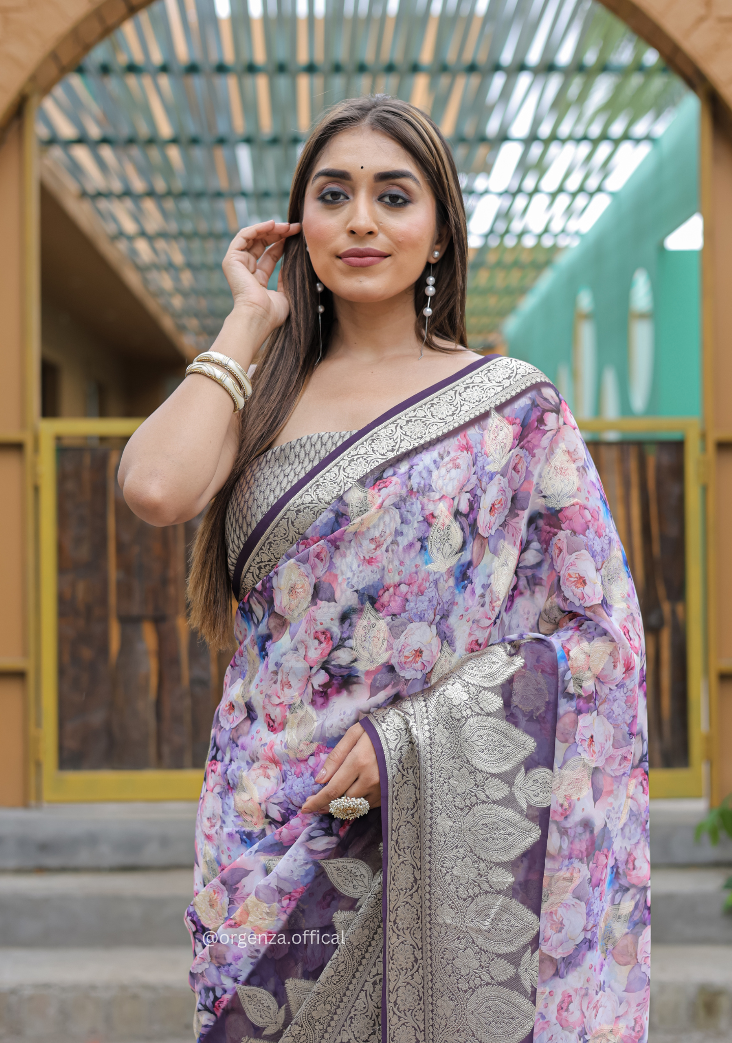 Purple Georgette Saree With Viscose Border - Orgenza Store