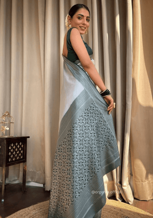 Off White Colour Rich Pallu Saree Jacquard Zari With Blouse - Orgenza Store - digisoch