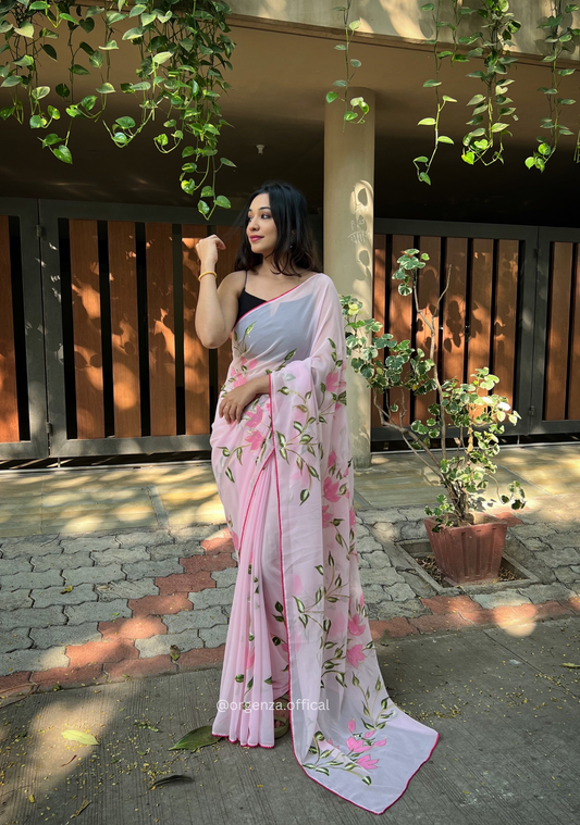 Georgette Silk Saree With Handprint