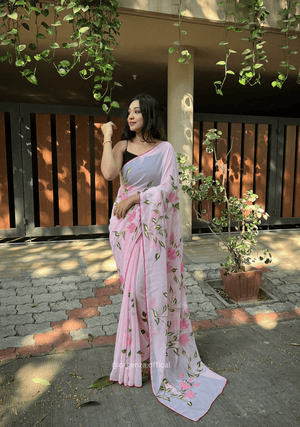 Georgette Silk Saree With Handprint - Orgenza Store - digisoch
