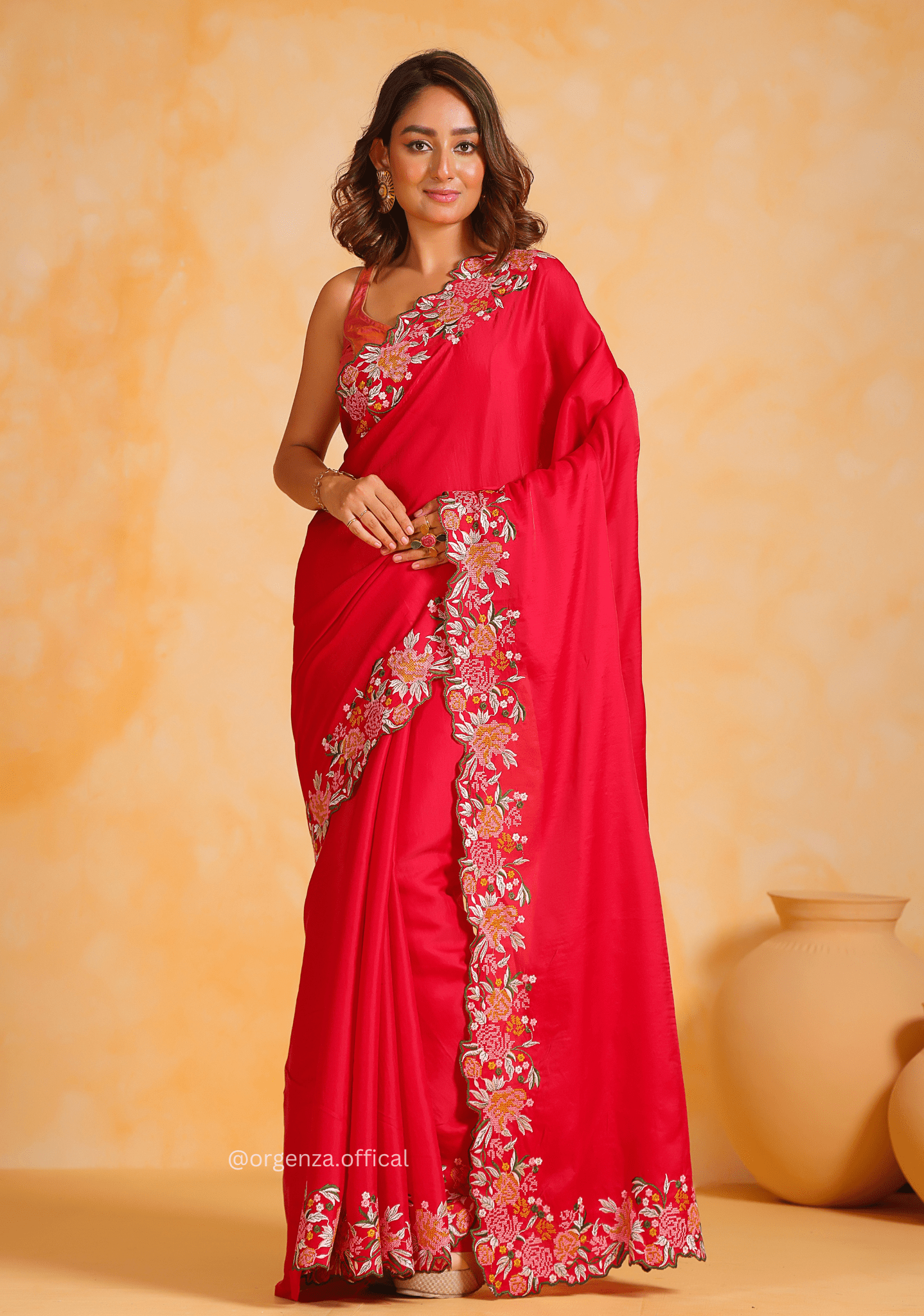 Tussar Satin Silk Saree With Embroidery Viscos Thread Work - Orgenza Store - digisoch