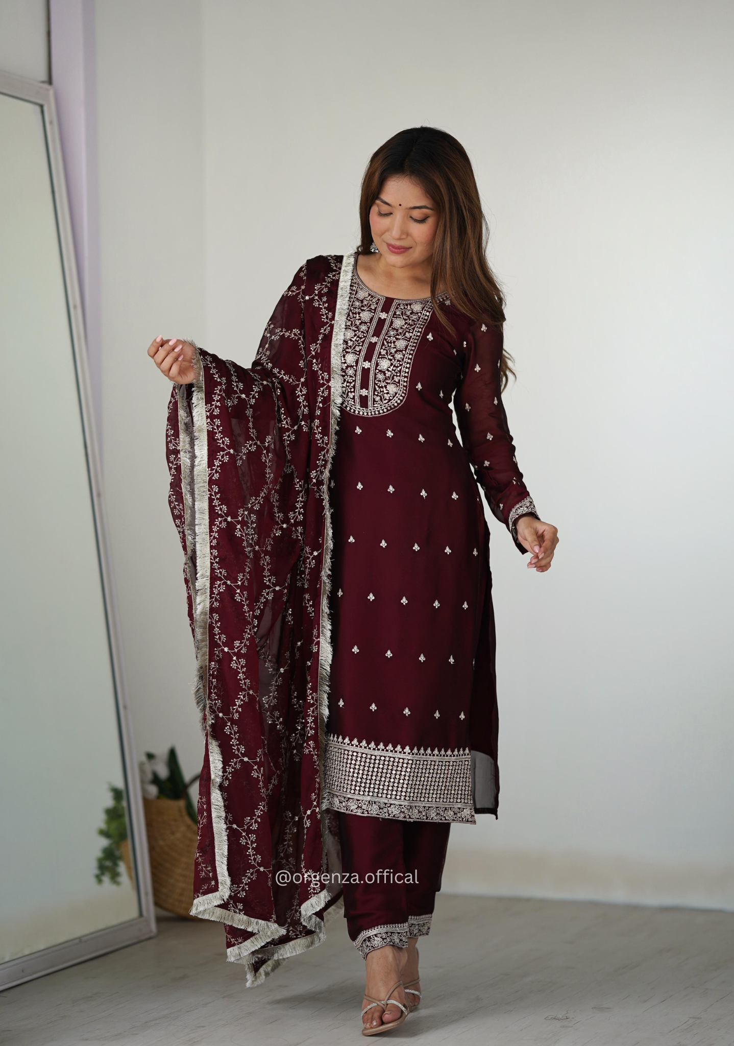 Rangoli Fabric Straight Fit Kurta With Dupatta Set - Orgenza Store