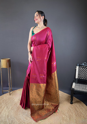 Dark Pink Colour Silk Saree With Zari Weaving - Orgenza Store
