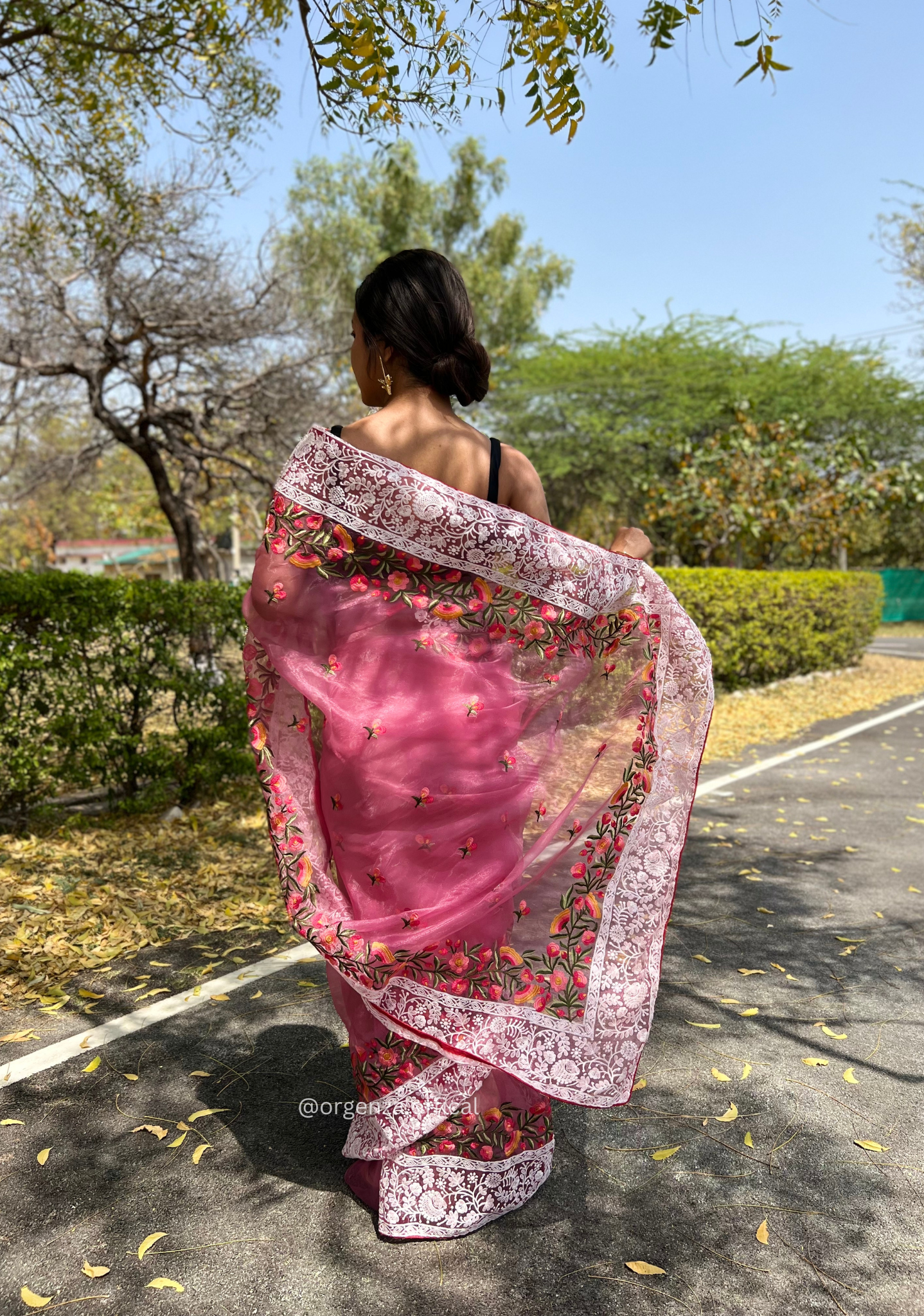 Pink Organza Saree With Chikankari Work - Orgenza Store