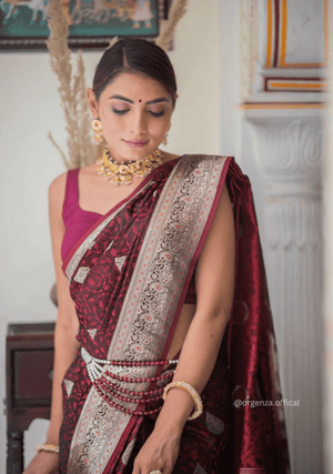 Maroon Colour Lichi Silk Saree With Jacquard Zari Work - Orgenza Store - digisoch