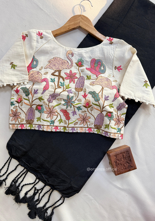 Black Handloom Cotton Saree With Tassels