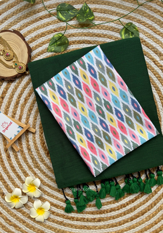 Green Colour Cotton Saree With Multi Dot Print Blouse