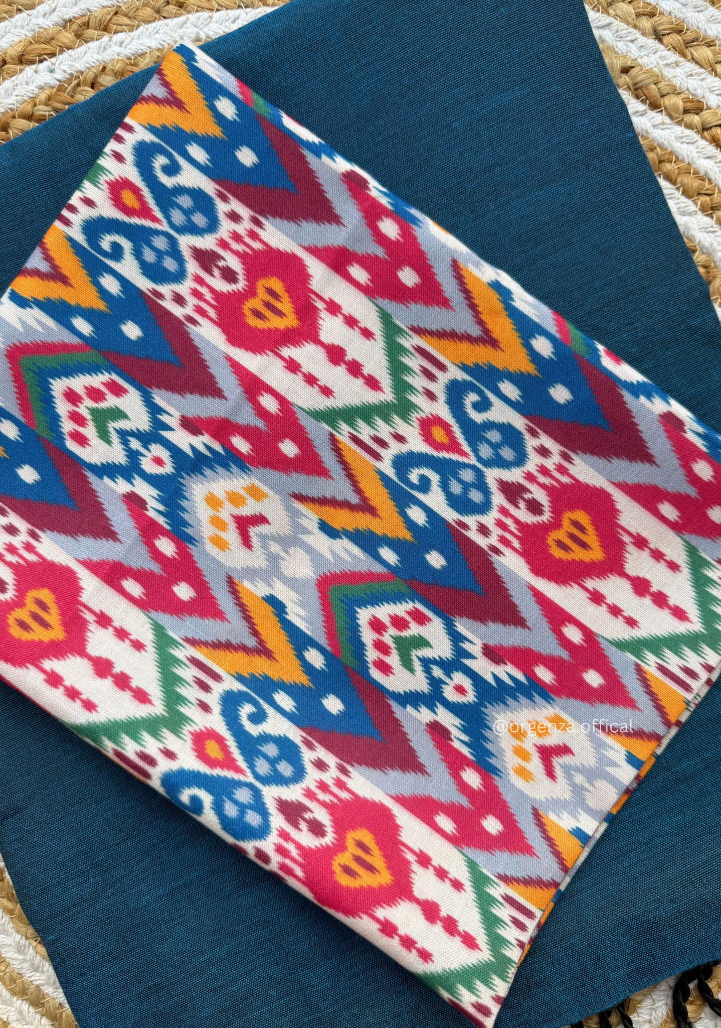 Rama Blue Colour Cotton Saree With Multi Print Blouse