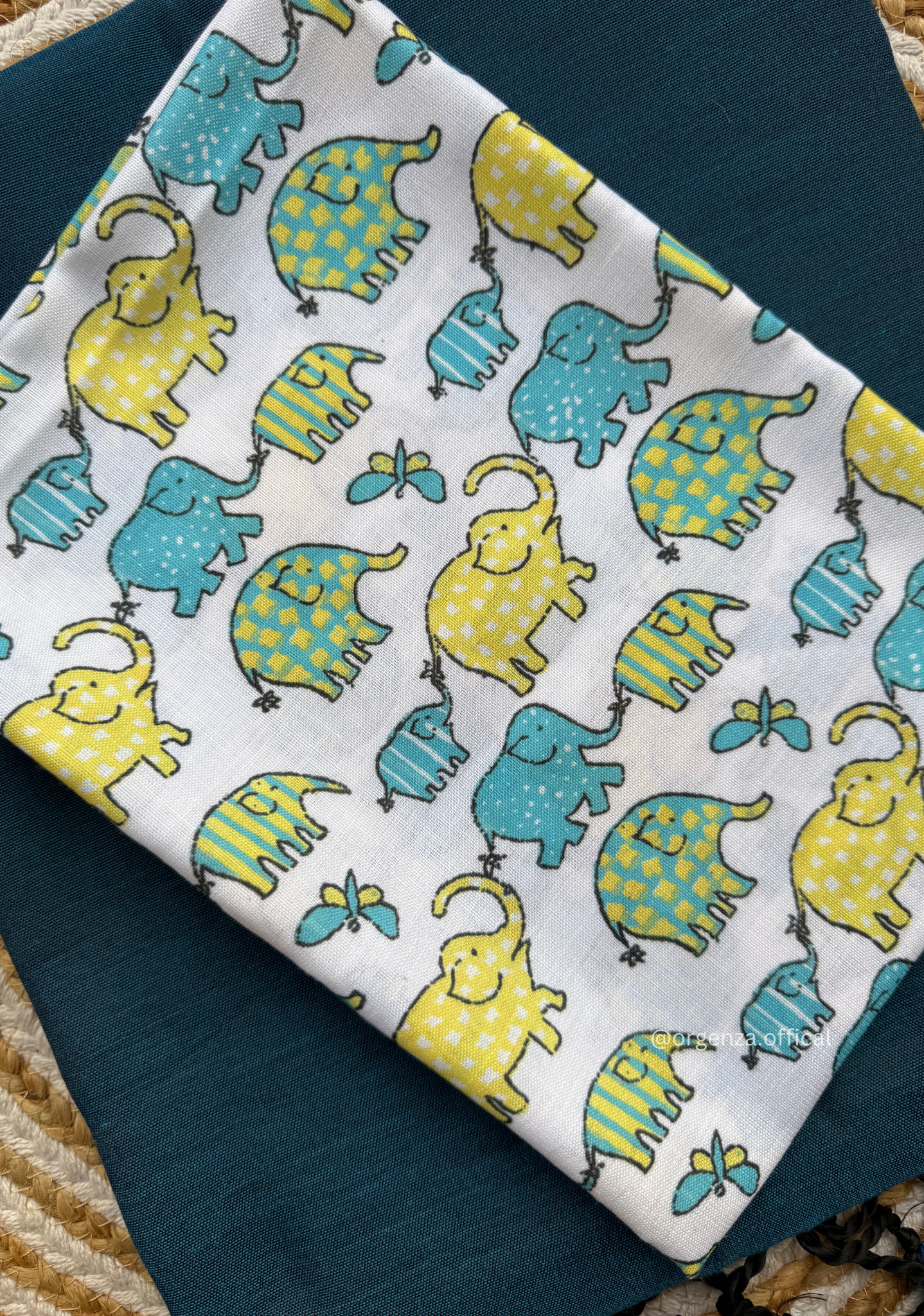 Rama Blue Colour Cotton Saree With Little Elephant Print Blouse