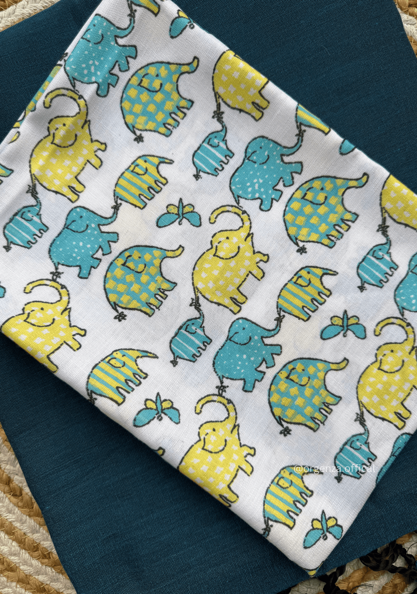 Rama Blue Colour Cotton Saree With Little Elephant Print Blouse - Orgenza Store - digisoch