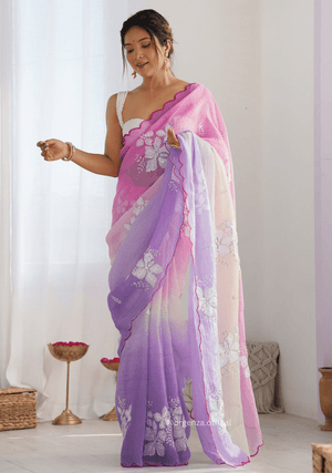 Pink Lavender Gold Crush Silk Saree - Orgenza Store - digisoch