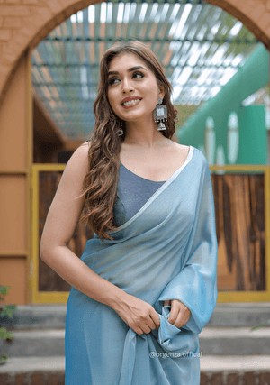 Plain Sky Colour Lining Sitara Georgette Saree - Orgenza Store - digisoch