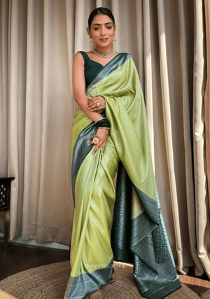 Neon Green Colour Rich Pallu Saree Jacquard Zari With Blouse - Orgenza Store - digisoch