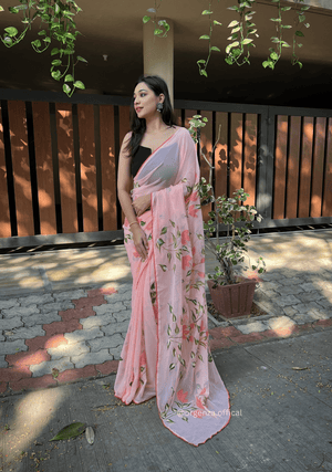 Georgette Silk Saree With Handprint - Orgenza Store - digisoch