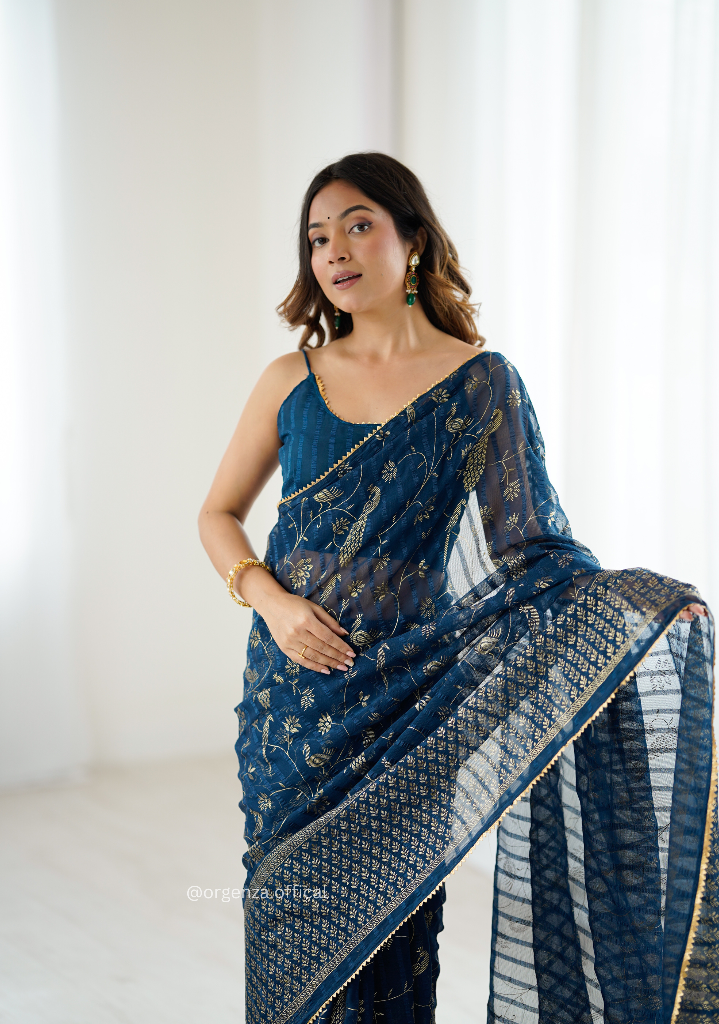 Morpich Colour Georgette Silk Saree