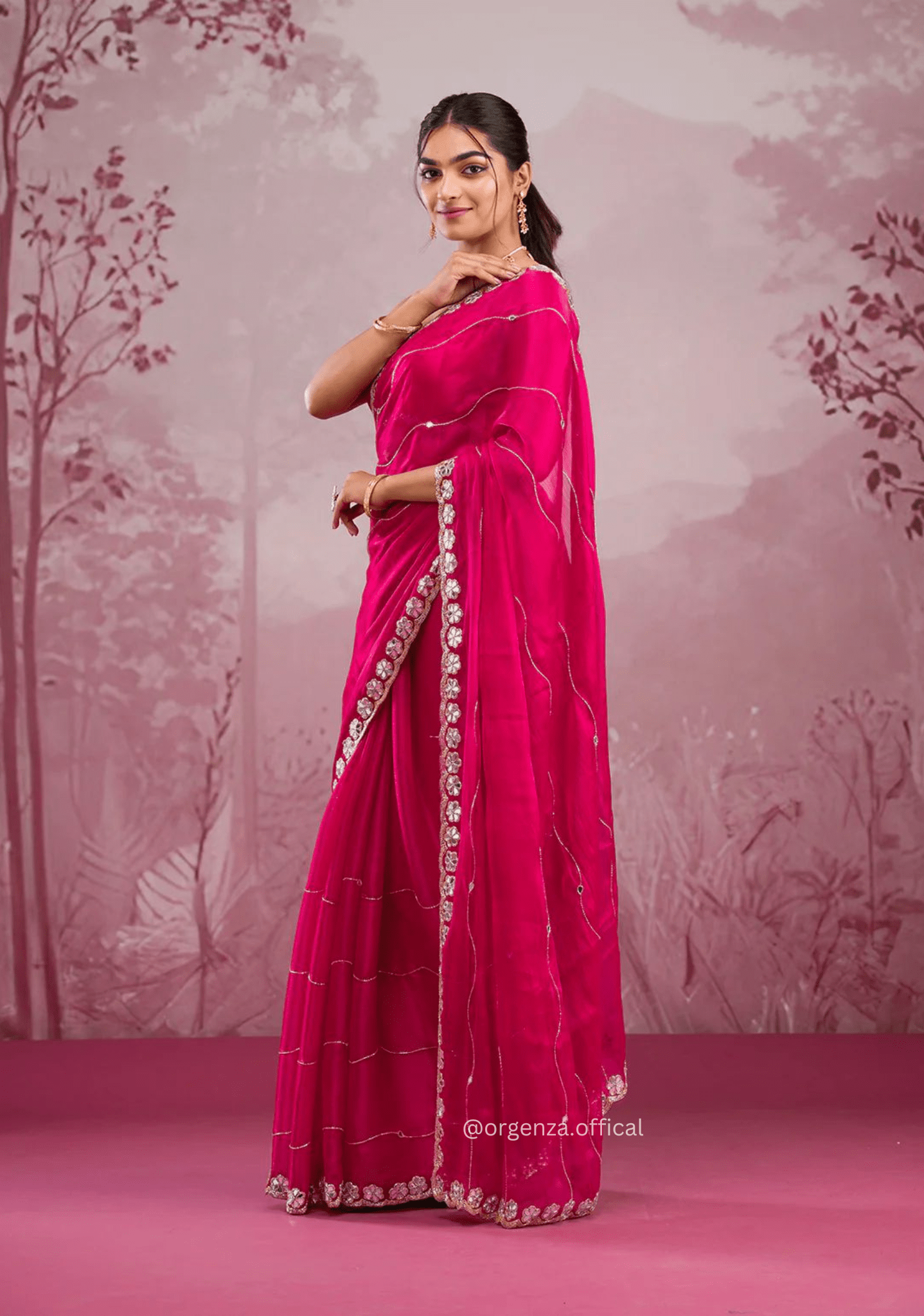 Red Colour Jimmy Choo Saree With Mirror Work - Orgenza Store - digisoch
