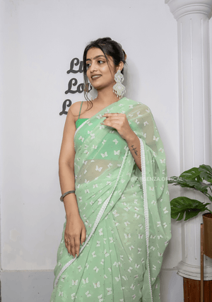 Pista Green Georgette Saree With Print - Orgenza Store - digisoch