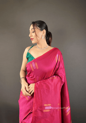 Dark Pink Colour Silk Saree With Zari Weaving - Orgenza Store