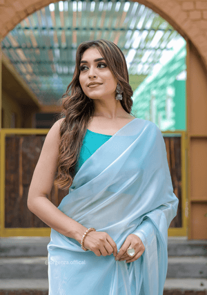 Plain Sky Colour Jimmy Choo Saree - Orgenza Store - digisoch