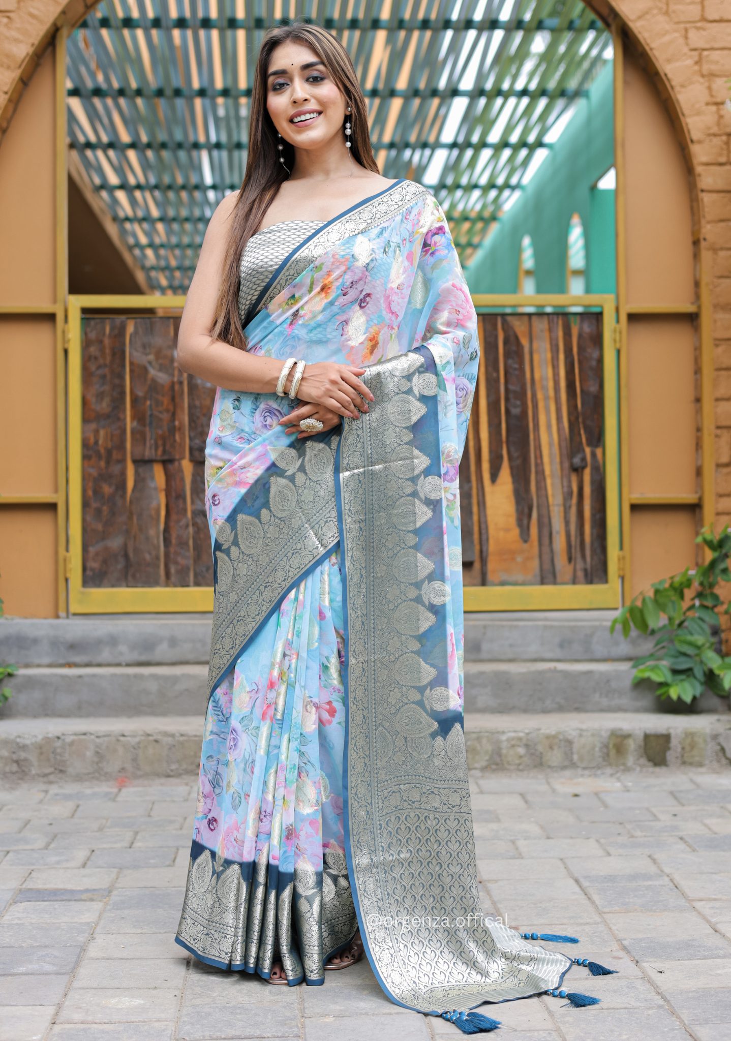 Sky Blue Georgette Saree With Viscose Border - Orgenza Store