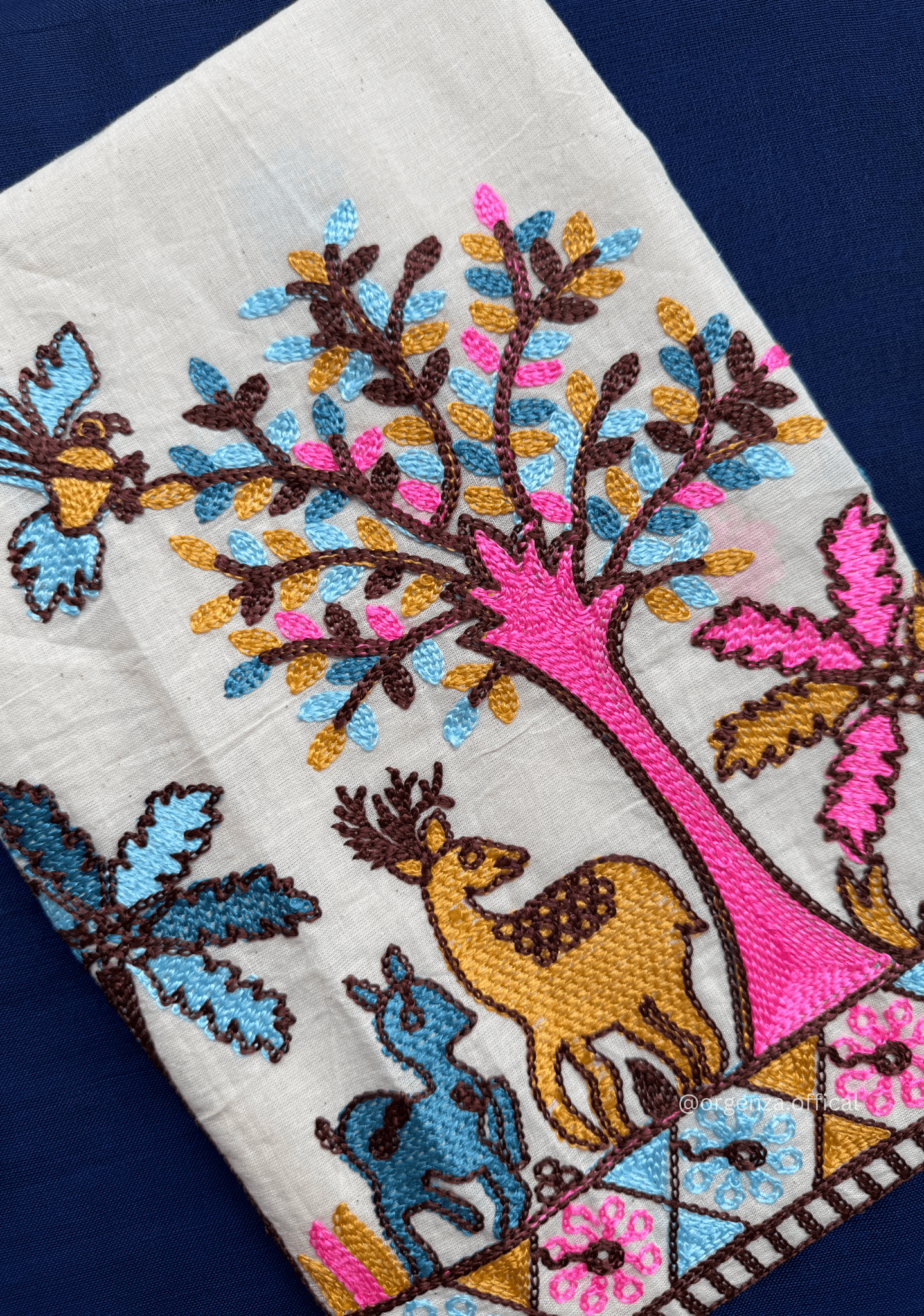 Blue Colour Cotton Saree With Deer Embroidery Blouse - Orgenza Store - digisoch