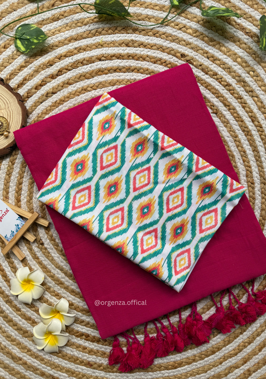 Pink Colour Cotton Saree With Patola Print Blouse