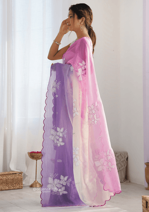 Pink Lavender Gold Crush Silk Saree - Orgenza Store - digisoch