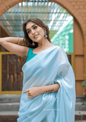 Plain Sky Colour Jimmy Choo Saree - Orgenza Store - digisoch