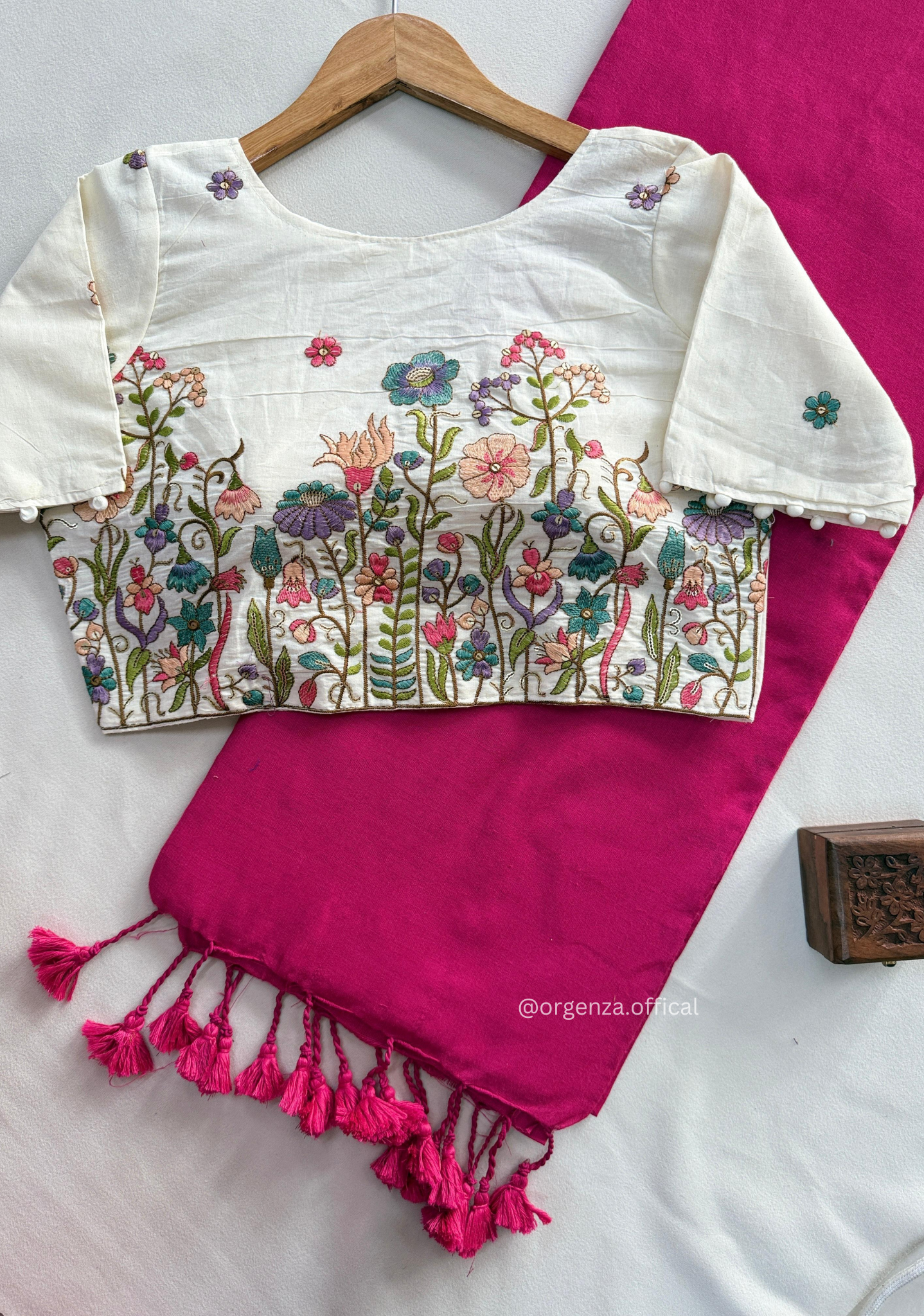 Rani Pink Handloom Cotton Saree With Tassels