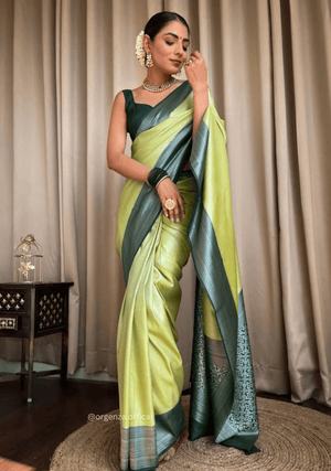 Neon Green Colour Rich Pallu Saree Jacquard Zari With Blouse - Orgenza Store - digisoch
