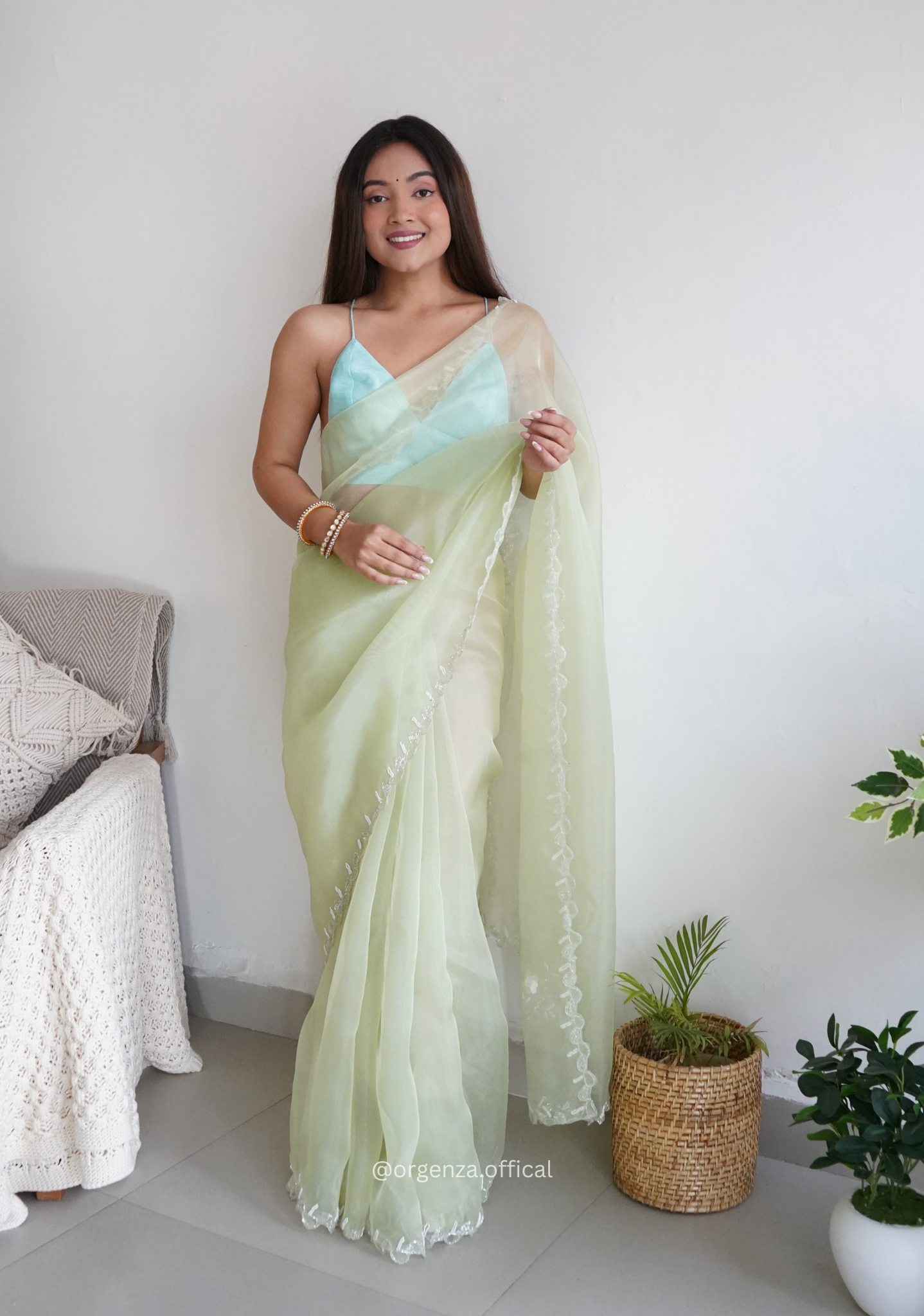 Pista Green Organza With Jardoshi And Khatli Work - Orgenza Store
