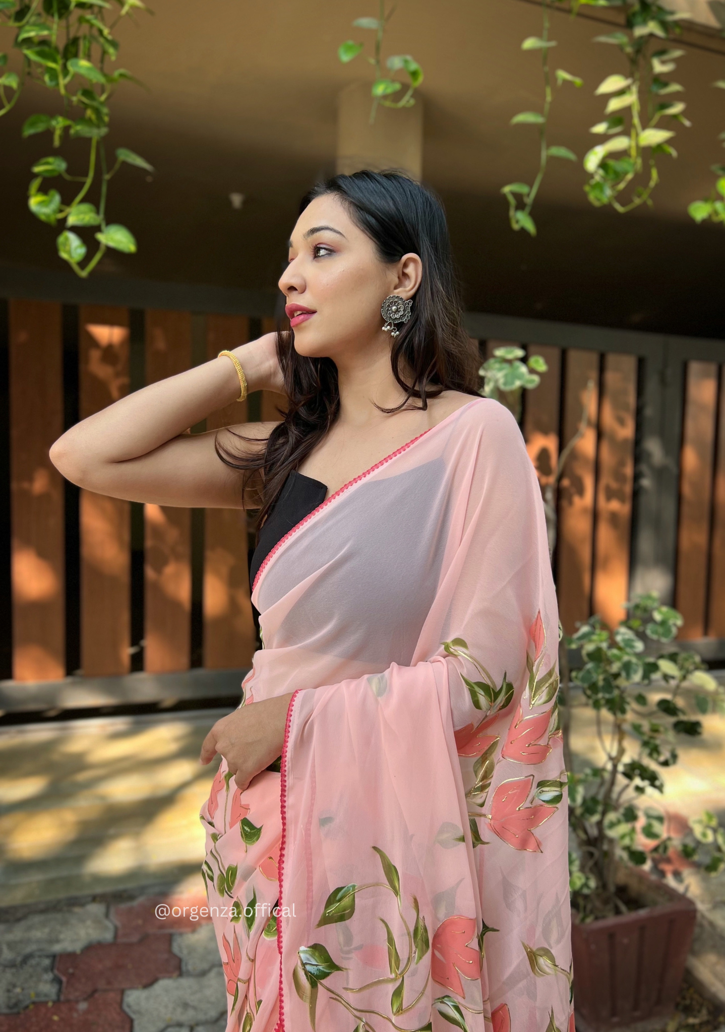 Georgette Silk Saree With Handprint