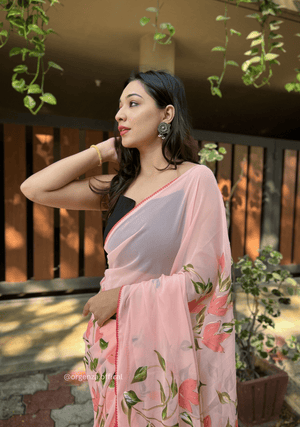 Georgette Silk Saree With Handprint - Orgenza Store - digisoch