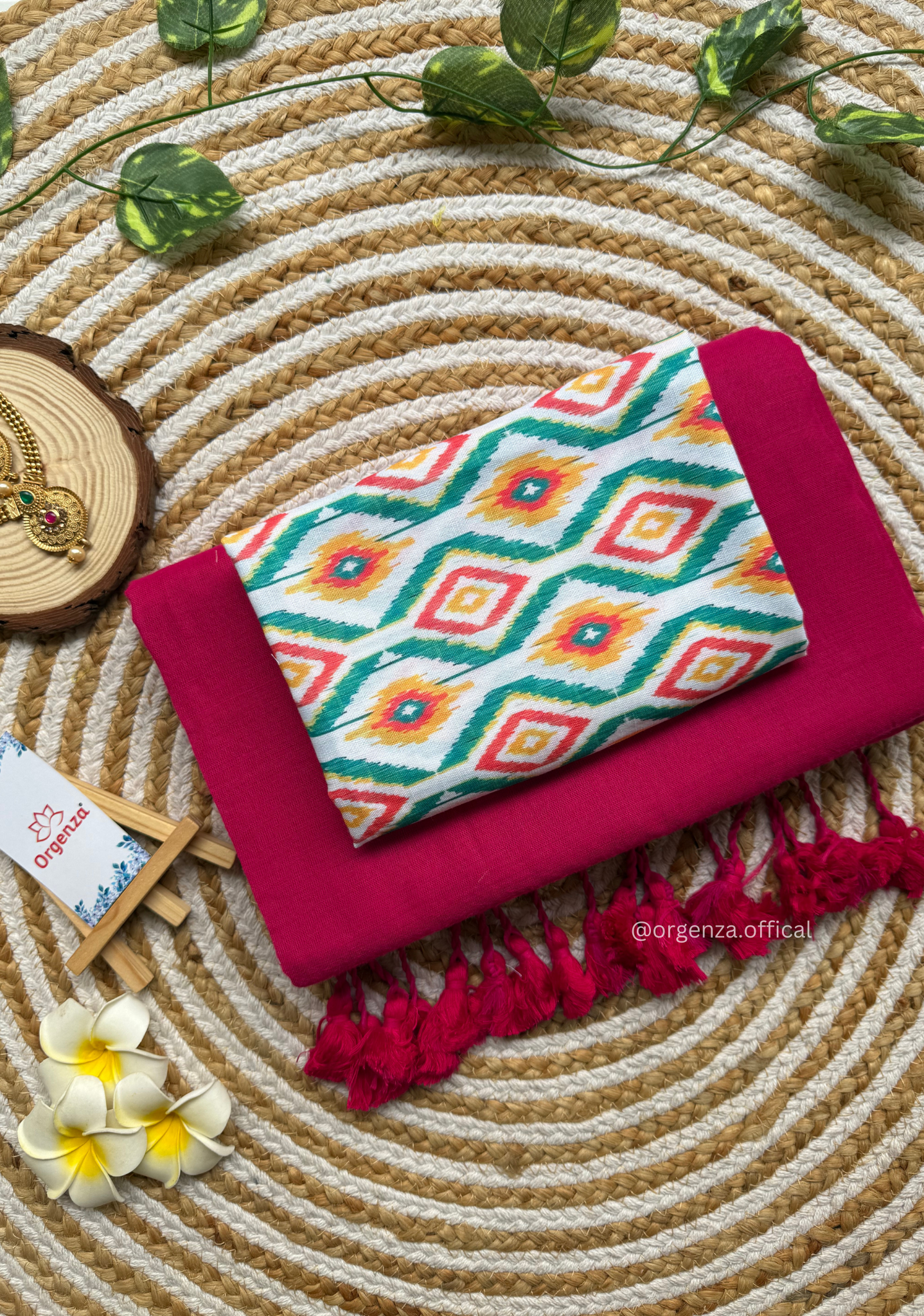 Pink Colour Cotton Saree With Patola Print Blouse