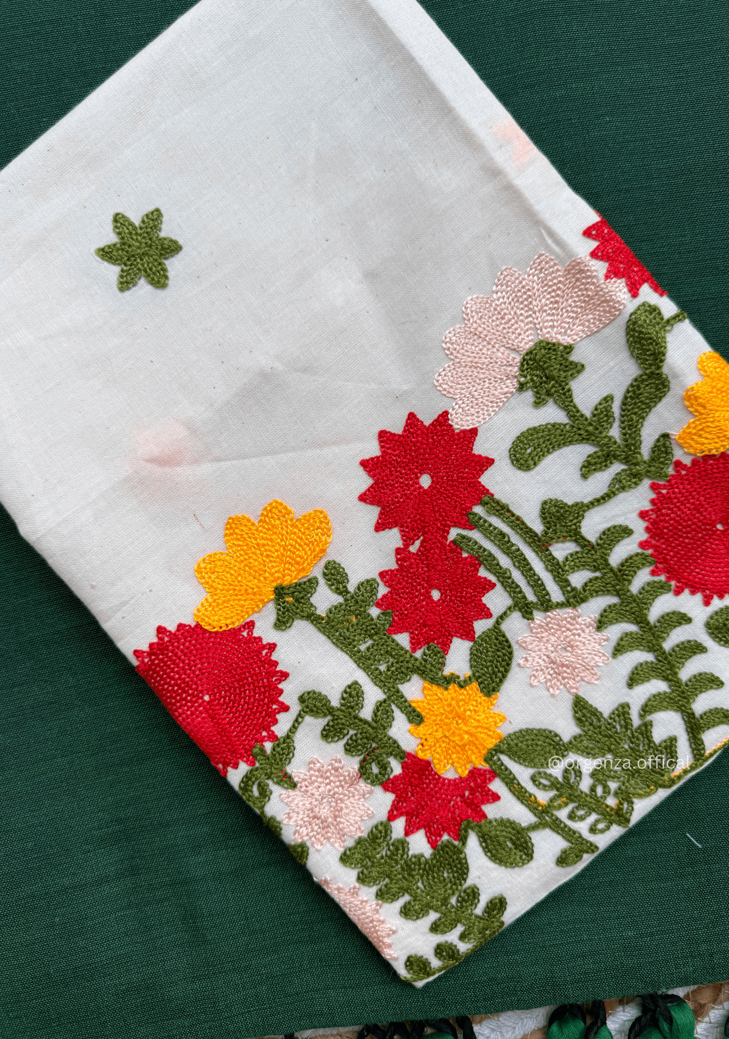 Green Colour Cotton Saree With Flower Embroidery Blouse - Orgenza Store - digisoch