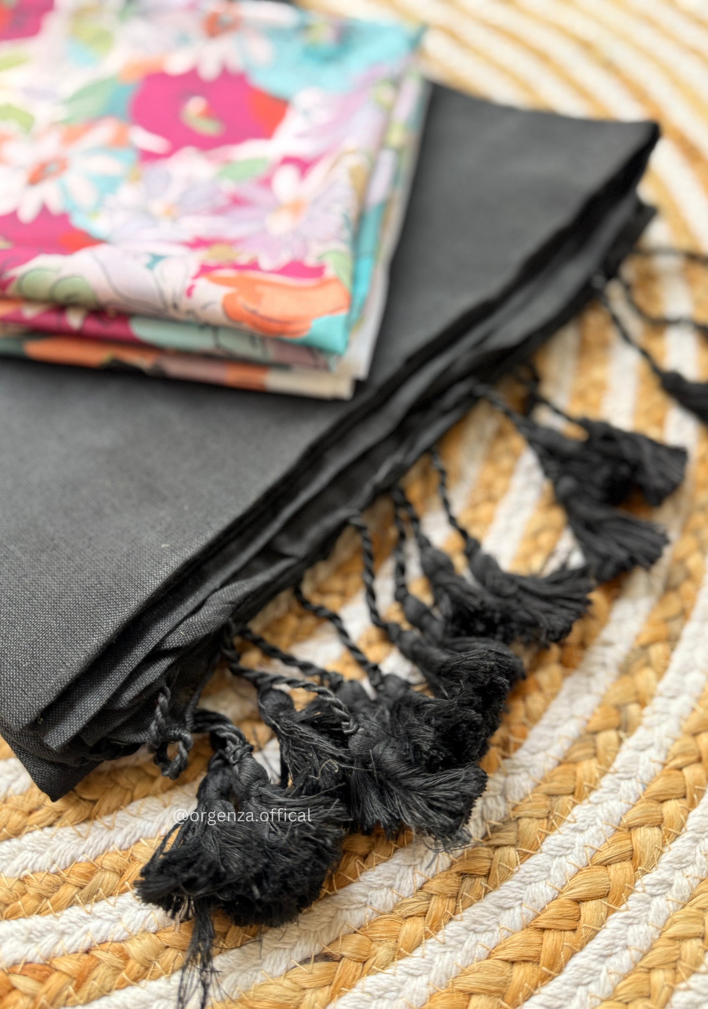Black Colour Cotton Saree With Flower Print Blouse