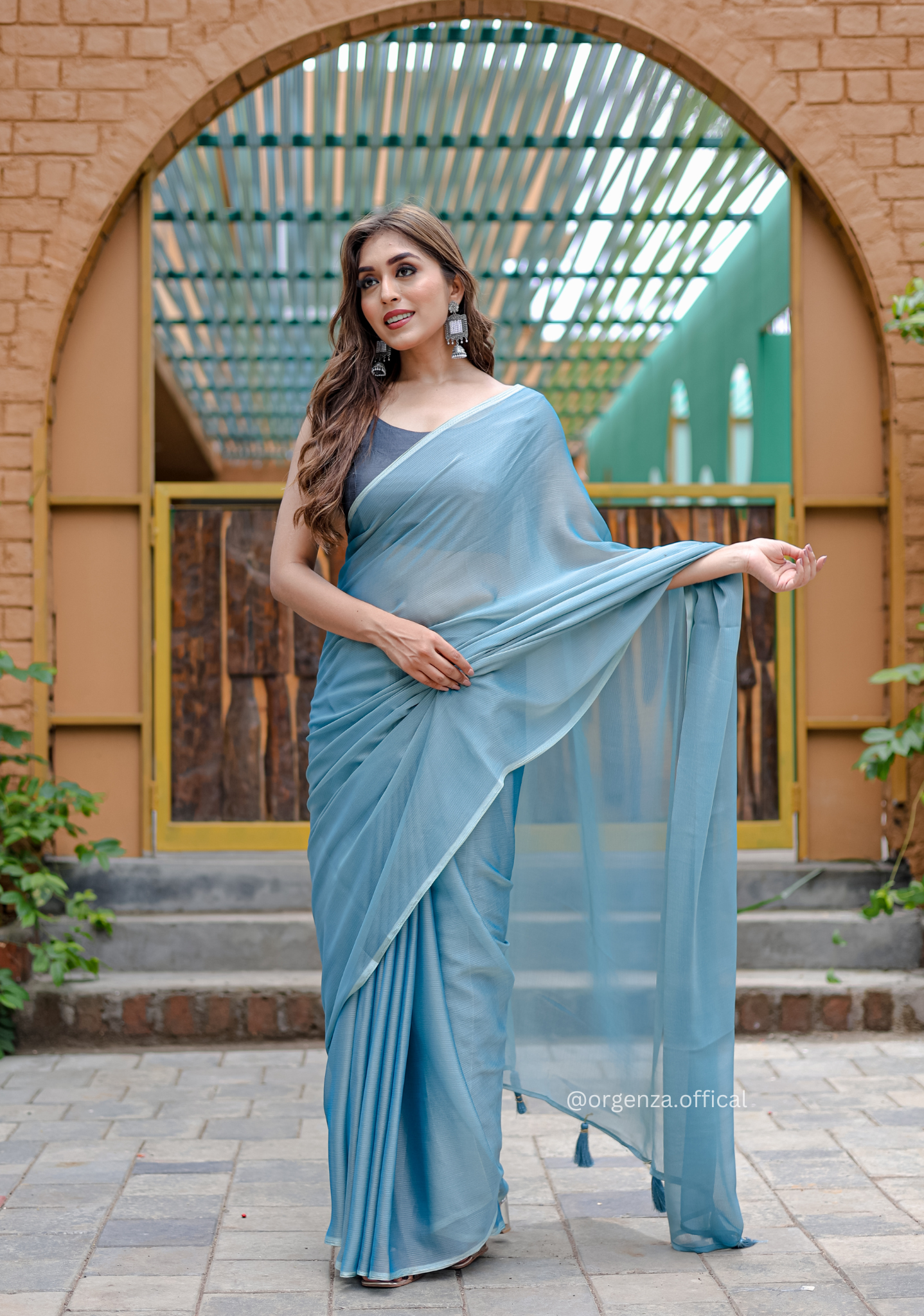 Plain Sky Colour Lining Sitara Georgette Saree - Orgenza Store