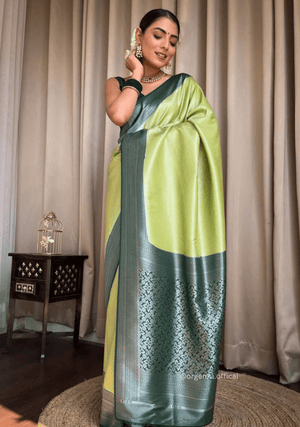 Neon Green Colour Rich Pallu Saree Jacquard Zari With Blouse - Orgenza Store - digisoch