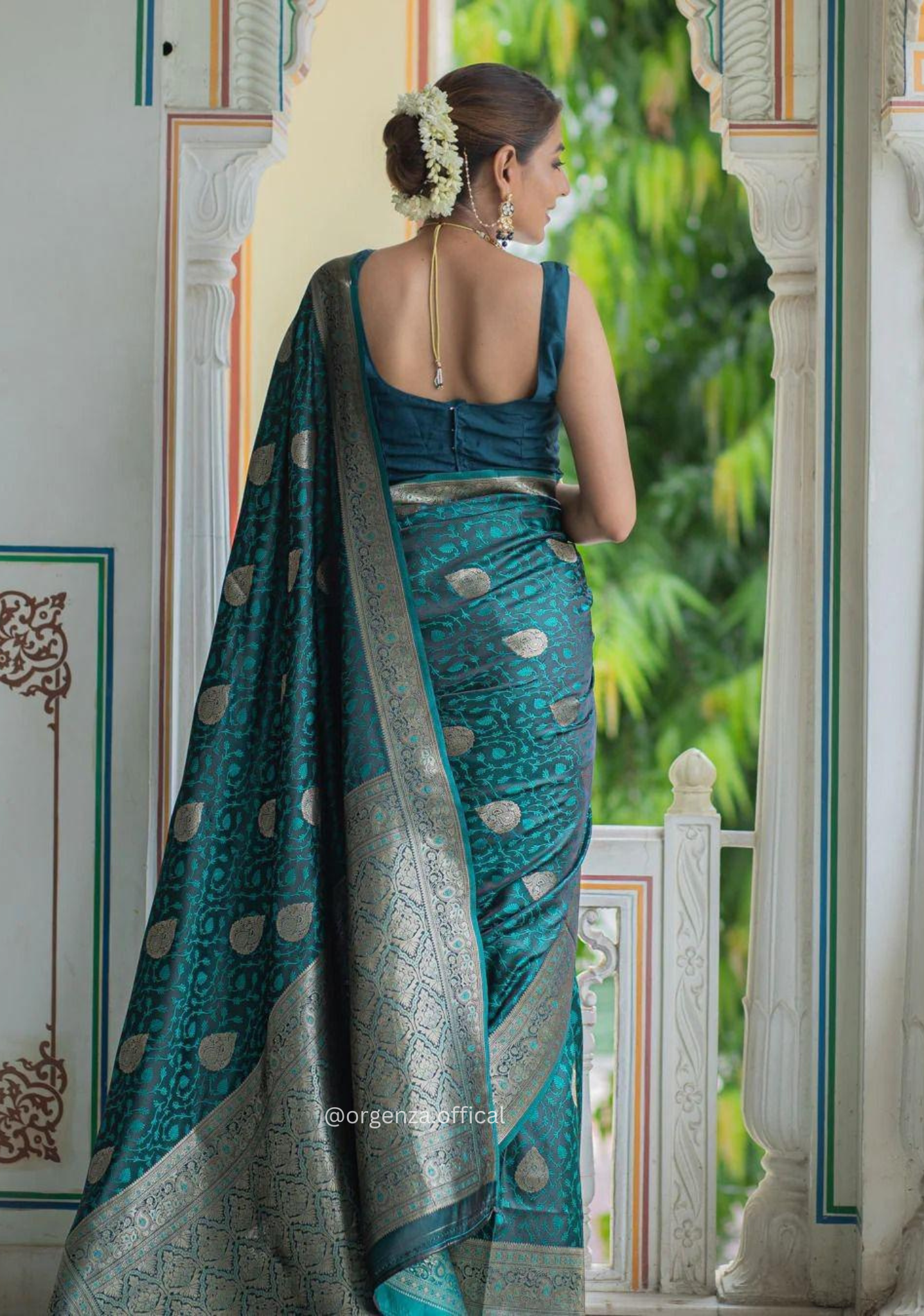 Rama Blue Colour Lichi Silk Saree With Jacquard Zari Work