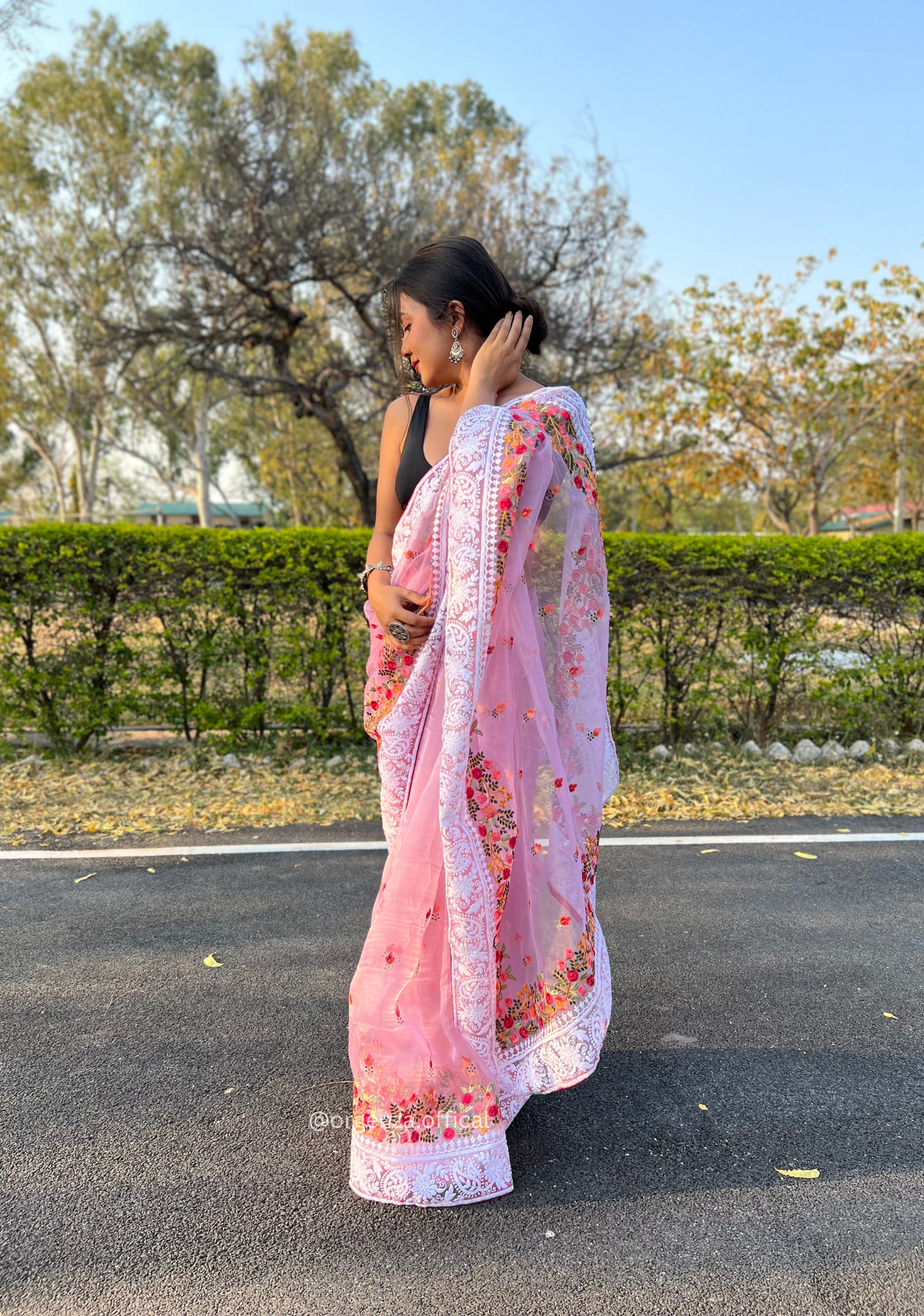 Lavender Organza Saree With Chikankari Work - Orgenza Store